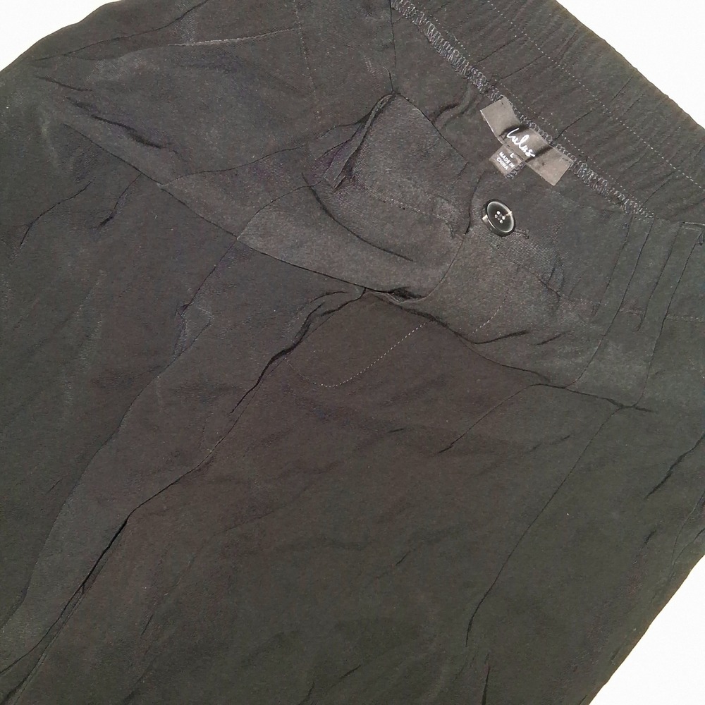 Lulus Black High Waisted Elastic‎ Waist Wide Leg Casual Dressy Pants